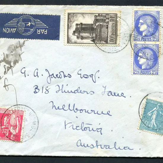 1939 (3rd Mar) "Orient Line" France to Melbourne ...