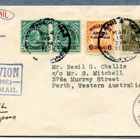 1939 (10th Mar) Manila, Philippines to Perth via ...