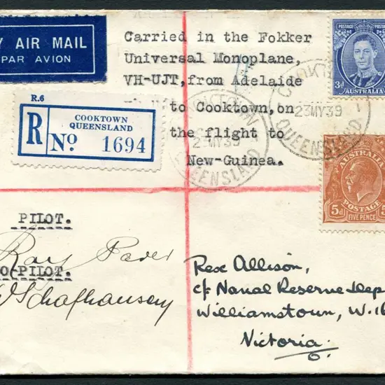 1939 (21st April) Adelaide to Cooktown registered ...