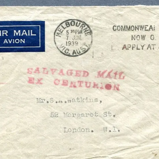 1939 (8th June) Imperial Airways Australia to ...