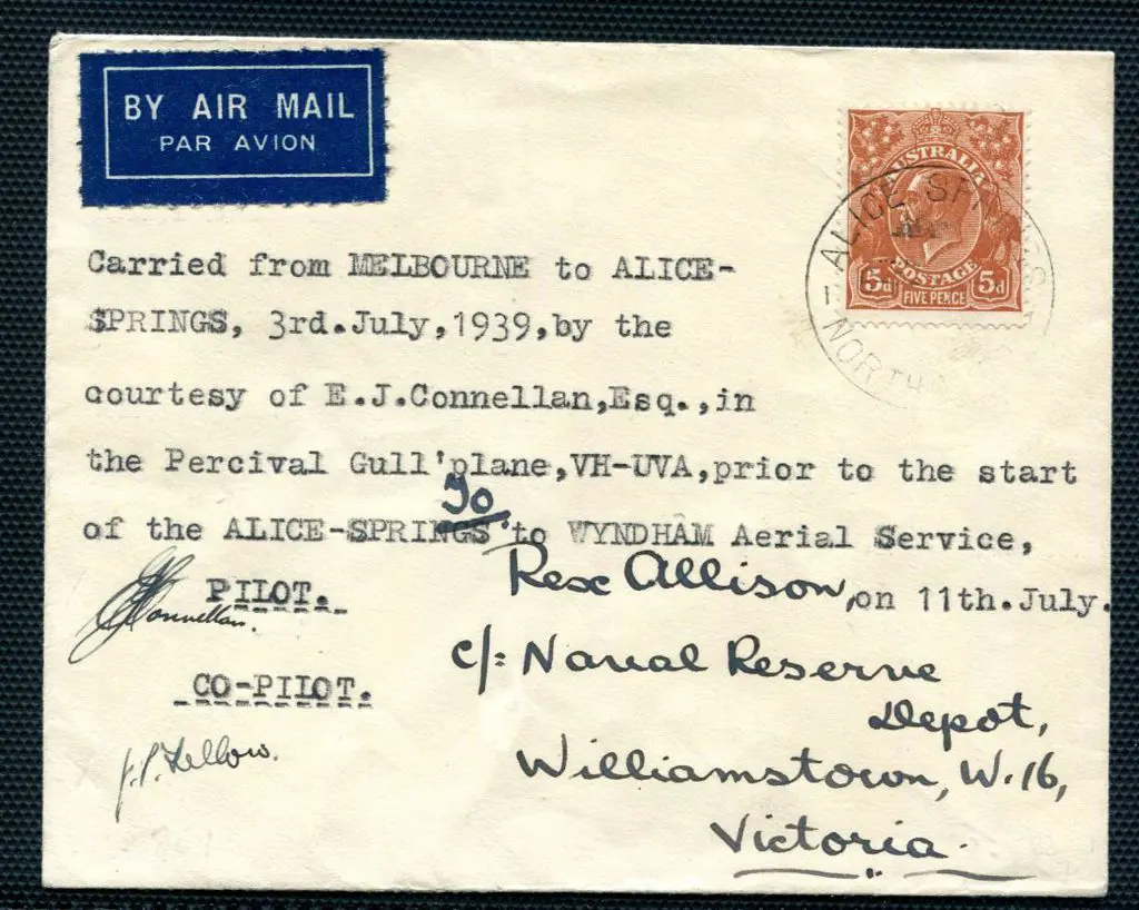 1939 (3rd July) Melbourne to Alice Springs carried ... Image 1++