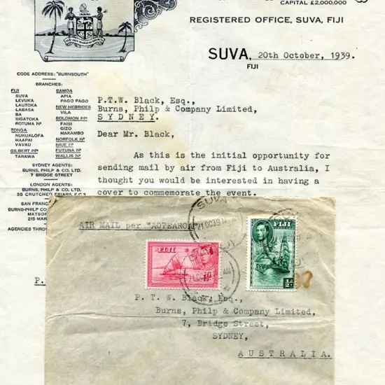 1939 (21st Oct) Fiji to Australia by Flying Bart ...