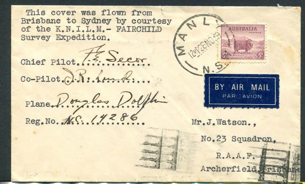 1939 (28th Nov) Sydney to Brisbane by KNILM ... Image 1++