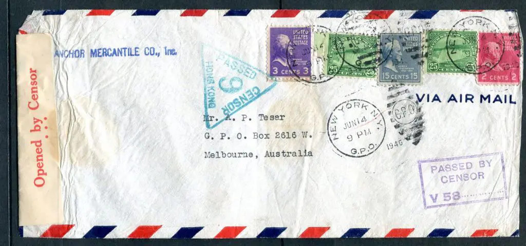 1940 (14th June) USA to Melbourne via Hong Kong by ... Image 1++