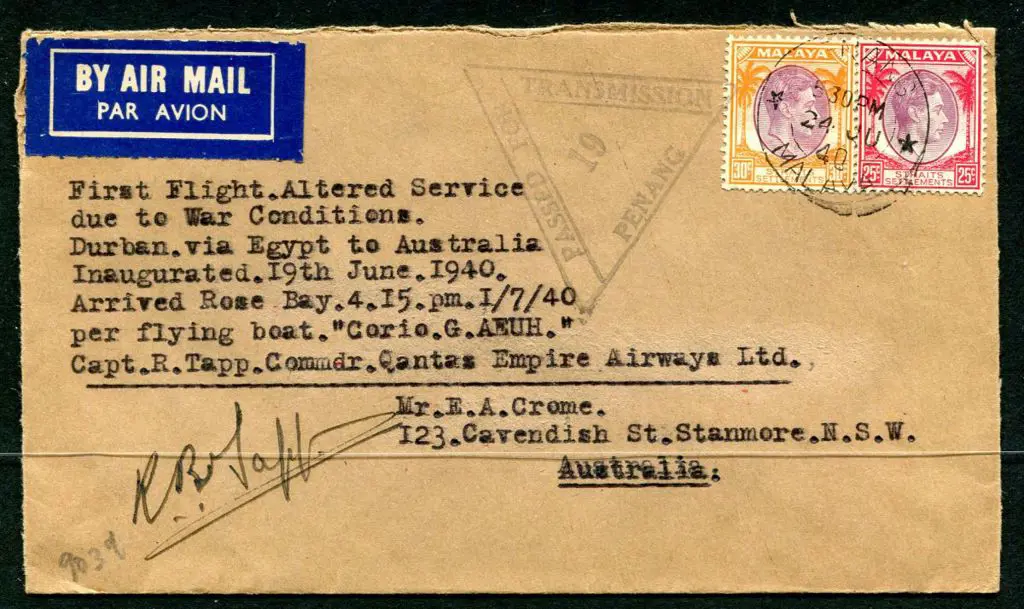1940 (24th June) Penang to Sydney intermediate leg ... Image 1++