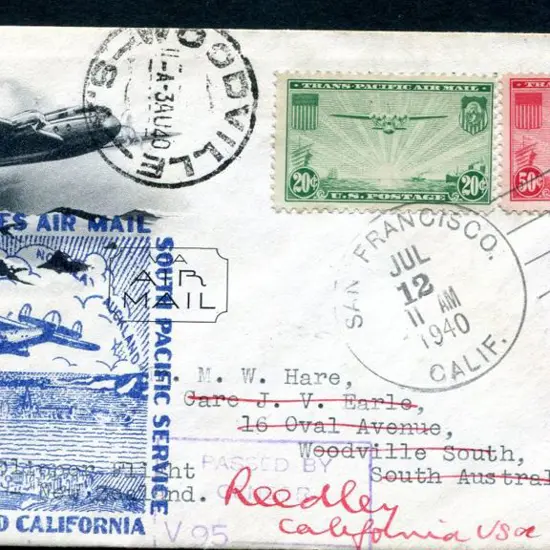 1940 (16th July) USA to Australia via NZ with US ...