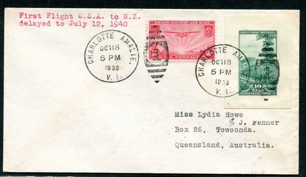 1940 (16th July) USA to NZ to Australia with 50c ... Image 1++