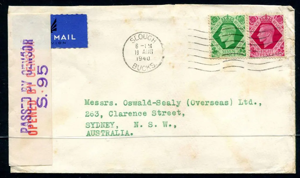 1940 (19th Aug) GB censored cover to Sydney with ... Image 1++