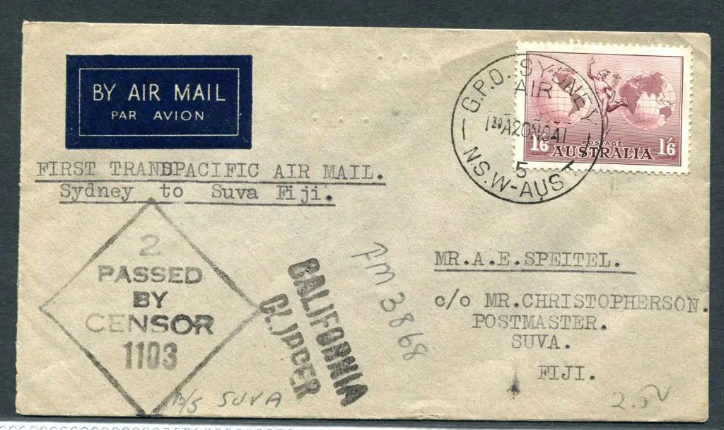 1941 (20th Nov) First Australia- to Fiji eastbound ... Image 1++