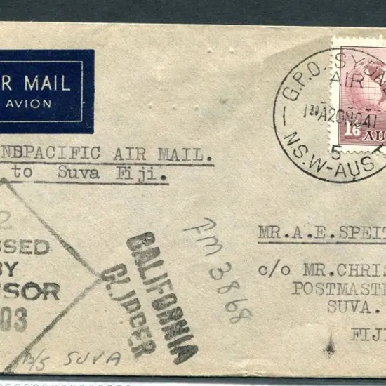 1941 (20th Nov) First Australia- to Fiji eastbound ...