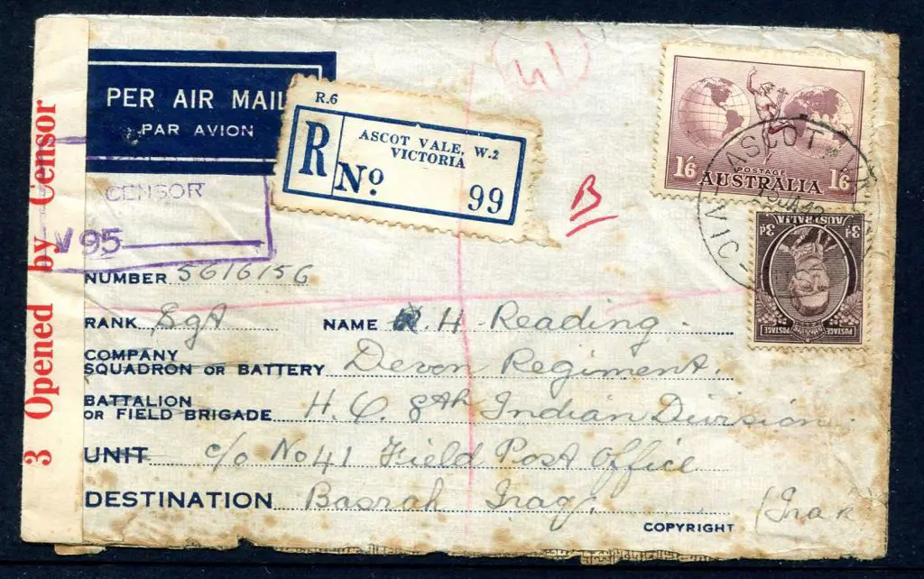 1942 (15th Jan) Ascot Vale (Victoria) to Basra, ... Image 1++