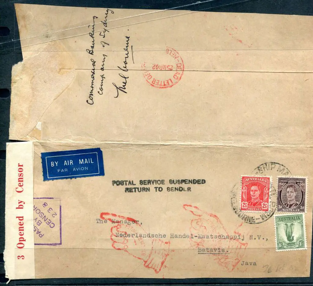 1942 (26th Feb) Melbourne to Batavia cover ... Image 1++