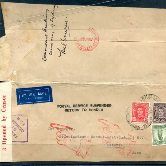 1942 (26th Feb) Melbourne to Batavia cover ...