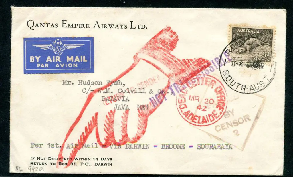 1942 (March but date damaged in cds) Qantas cover ... Image 1++