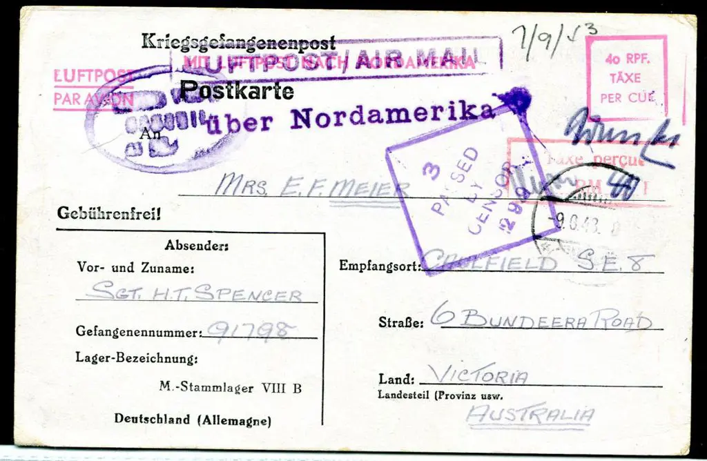 1943 (9th June) Germany to Australia POW incoming ... Image 1++