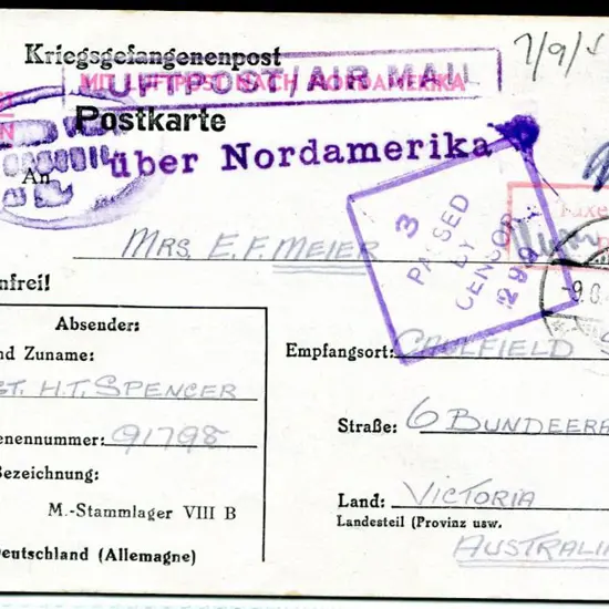 1943 (9th June) Germany to Australia POW incoming ...