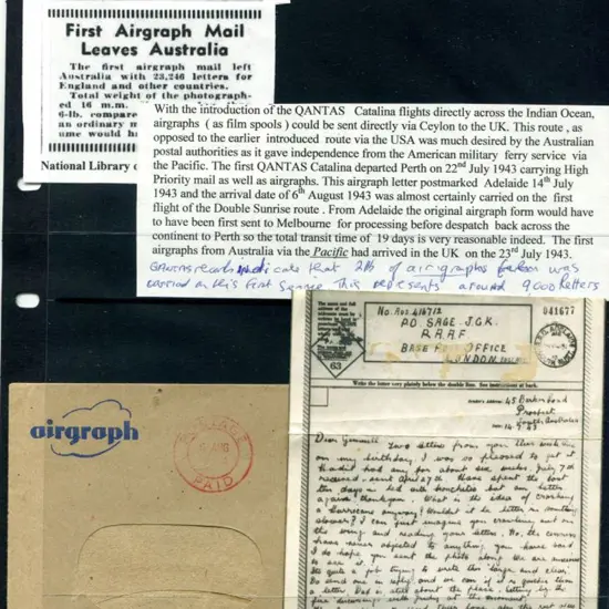 1943 (14th July) Qantas Catalina flight Airgraph ...