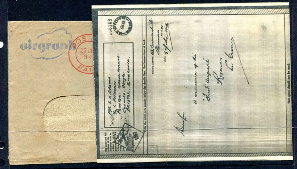 1943 (23rd July) Airgraph letter addressed to ... Image 1++