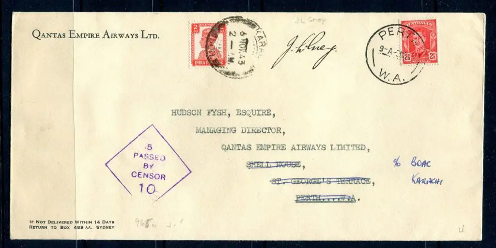 1943 (3rd Nov) Perth to India return Qantas Empire ... Image 1++