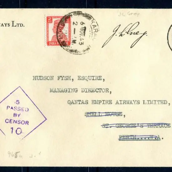 1943 (3rd Nov) Perth to India return Qantas Empire ...
