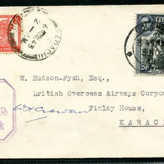 1943 (3rd Nov) Perth to Ceylon Qantas service ...