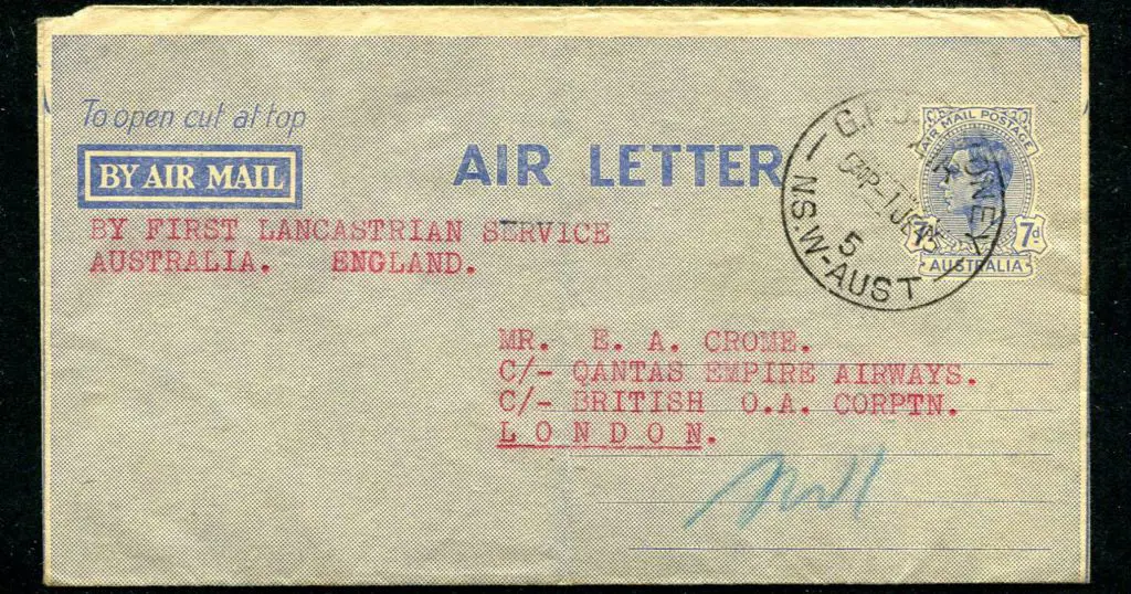 1945 (2nd June) Australia to England 7d Airletter ... Image 1++