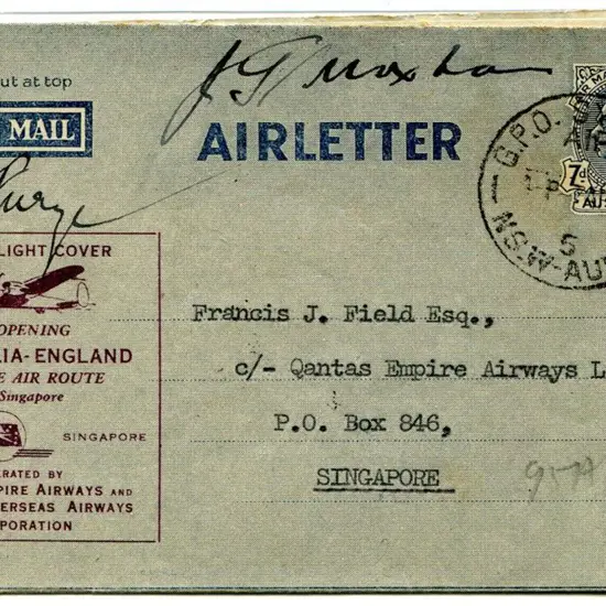 1946 (7th Apr) Sydney to Singapore Qantas ...