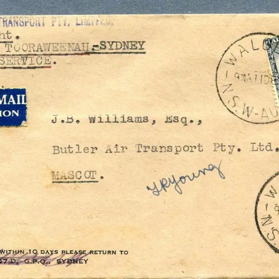 1946 (8th Dec) Walgett to Sydney by Butler Air ...