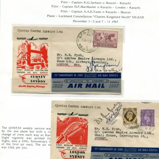 1947 (1st Dec) Sydney to London & another cover ...