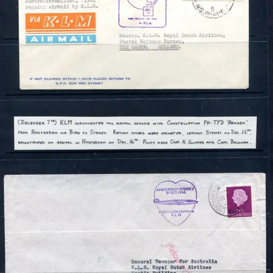 1951 (7th Dec) Australia to Holland by KLM from ...