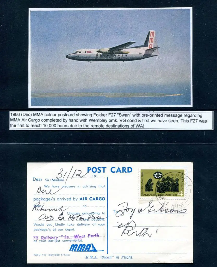 1966 (Dec) MMA colour postcard showing Fokker F27 ... Image 1++