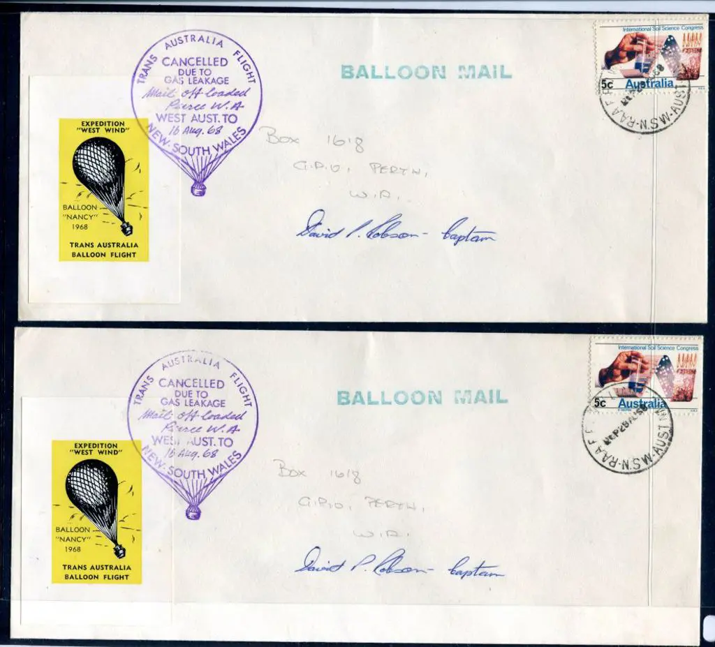 1968 (16th Aug) Balloon Mail Trans-Australian ... Image 1++