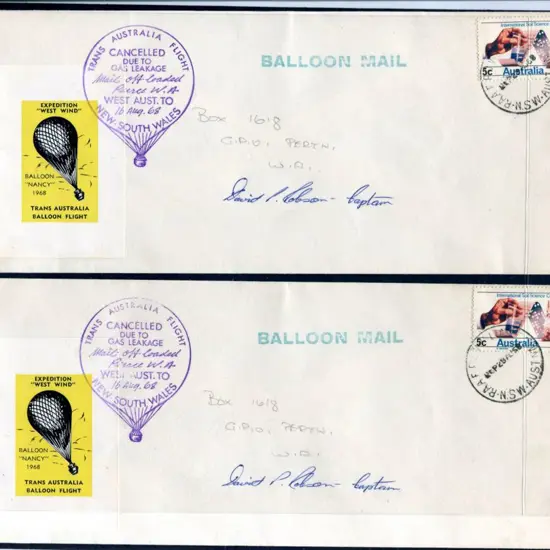1968 (16th Aug) Balloon Mail Trans-Australian ...
