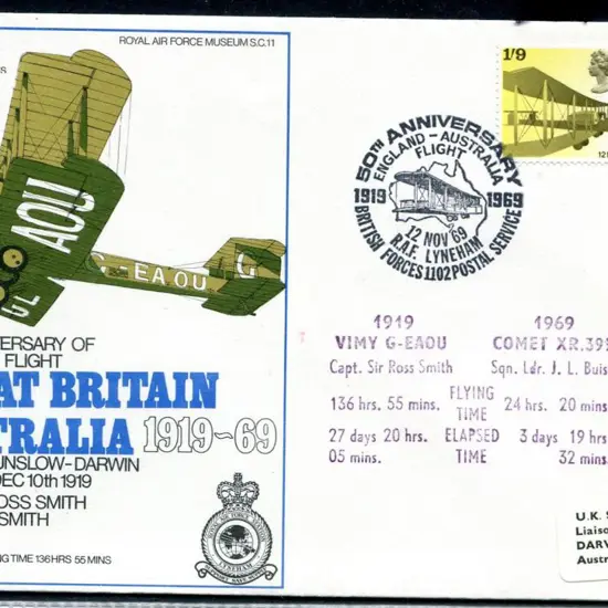 1969 (12th Nov) England (Hounslow) to Australia ...