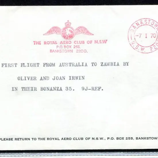 1970 (7th Jan) Australia to Zambia First Flight by ...