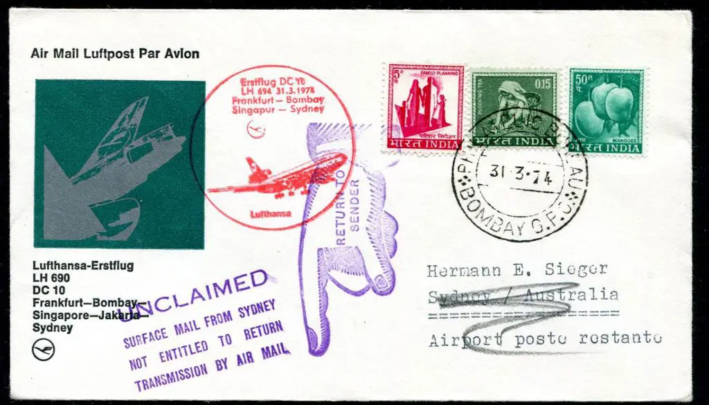 1974 (2nd April) Bombay to Sydney by Lufthansa ... Image 1++