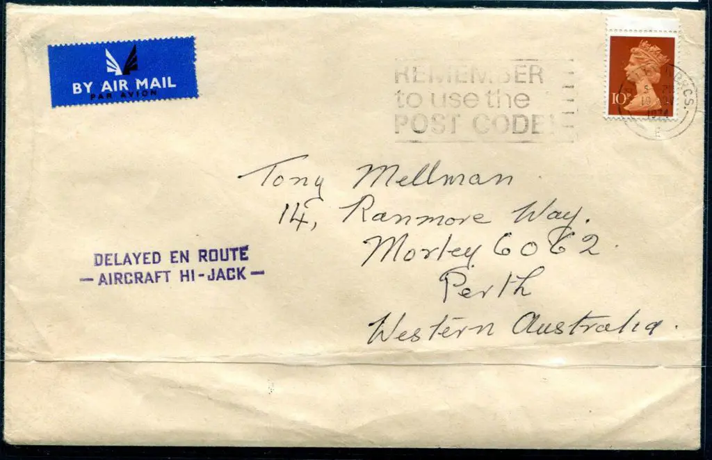 1974 London to Perth envelope with 10p Machin & By ... Image 1++