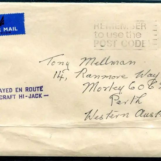 1974 London to Perth envelope with 10p Machin & By ...