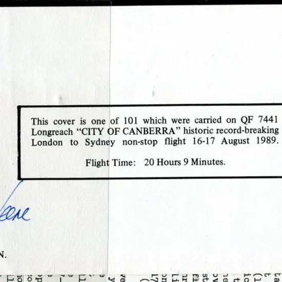 1990 (16th Aug) London to Sydney Qantas "City of ...