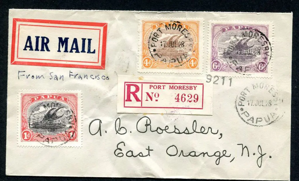 1928 (17th July) Port Moresby to USA Roessler env ... Image 1++