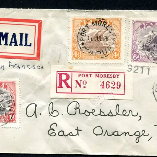 1928 (17th July) Port Moresby to USA Roessler env ...