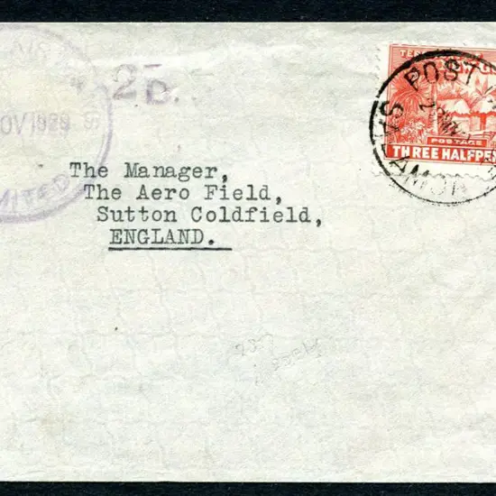 1929 (29th Nov) Salamaua to Port Moresby with 1½d ...