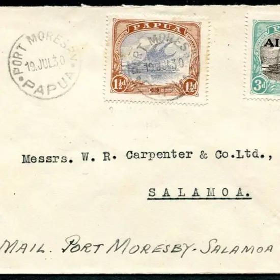 1930 (21st Mar) Port Moresby to Salamoa with 1½d & ...