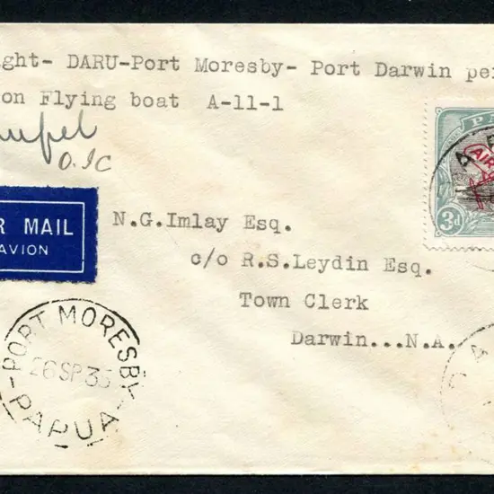 1935 (1st Sept) Daru to Port Moresby to Darwin ...