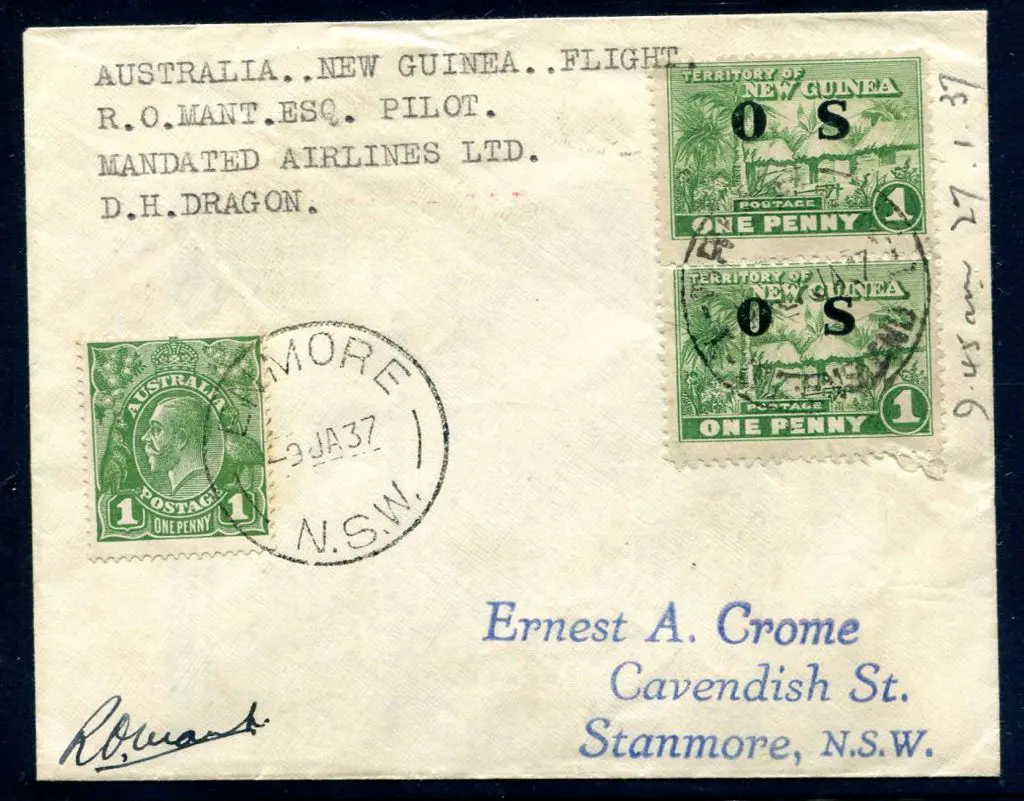 1937 (10th Jan) Sydney to Salamaua cover carried ... Image 1++