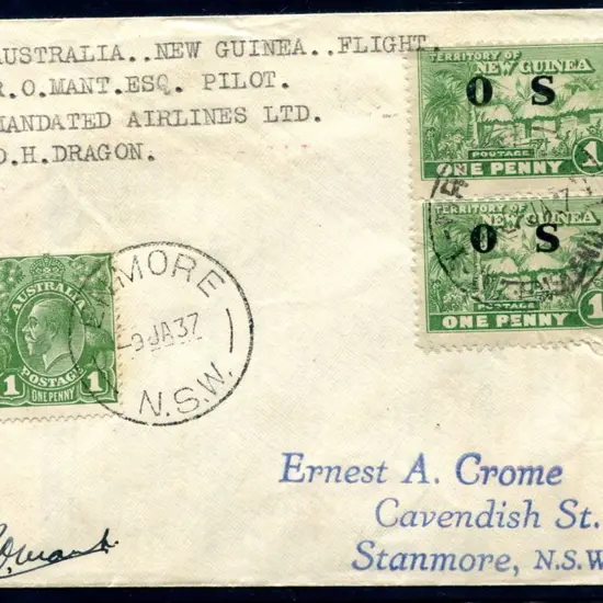 1937 (10th Jan) Sydney to Salamaua cover carried ...