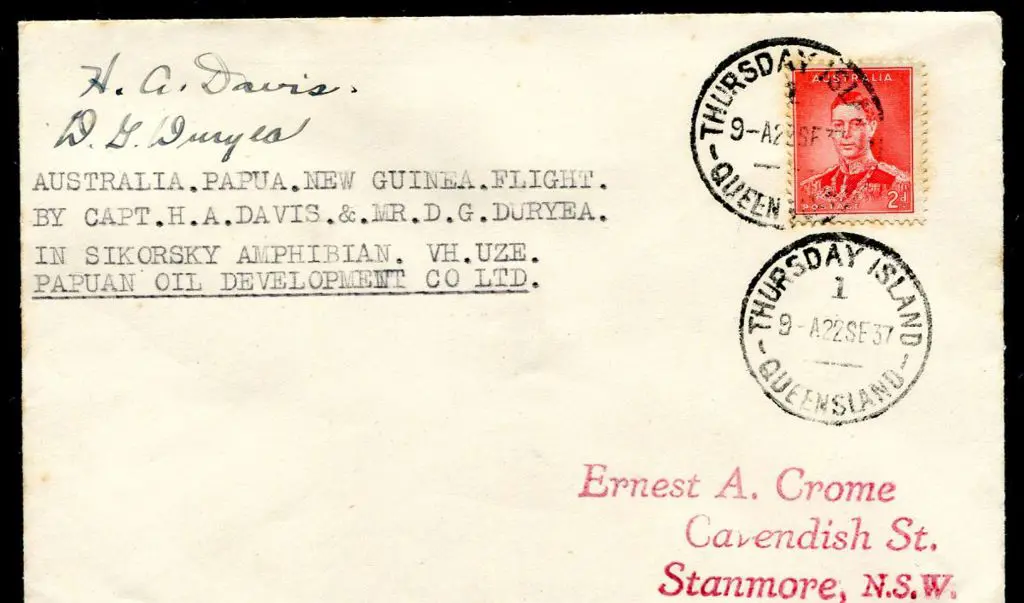 1937 (22nd Sept) Sydney to Thursday Is with 2d KGV ... Image 1++