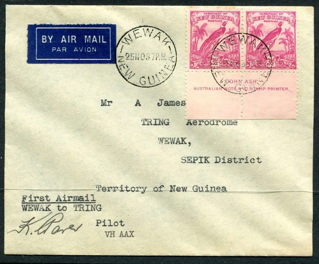 1937 (25th Nov) Wewak to Tring (Sepik) franked ... Image 1++