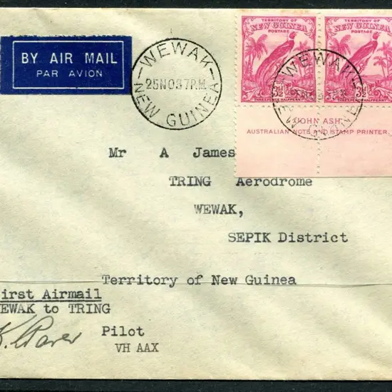 1937 (25th Nov) Wewak to Tring (Sepik) franked ...