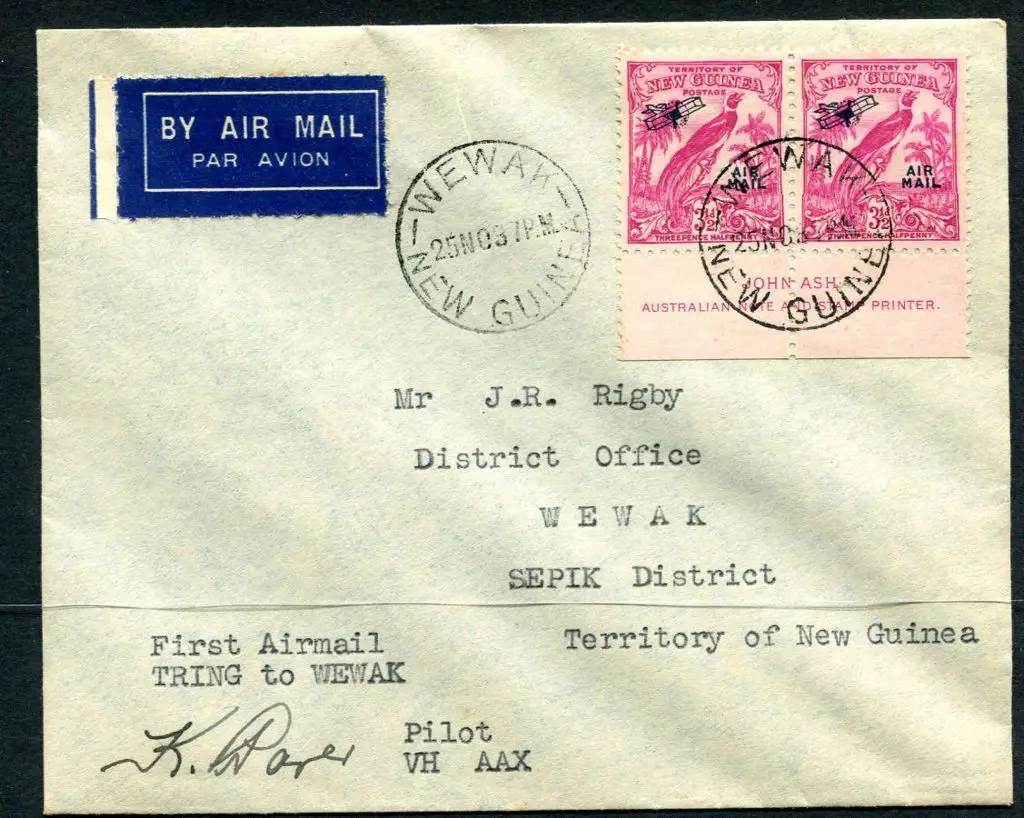 1937 (25th Nov) Tring to Wewak similarly signed & ... Image 1++